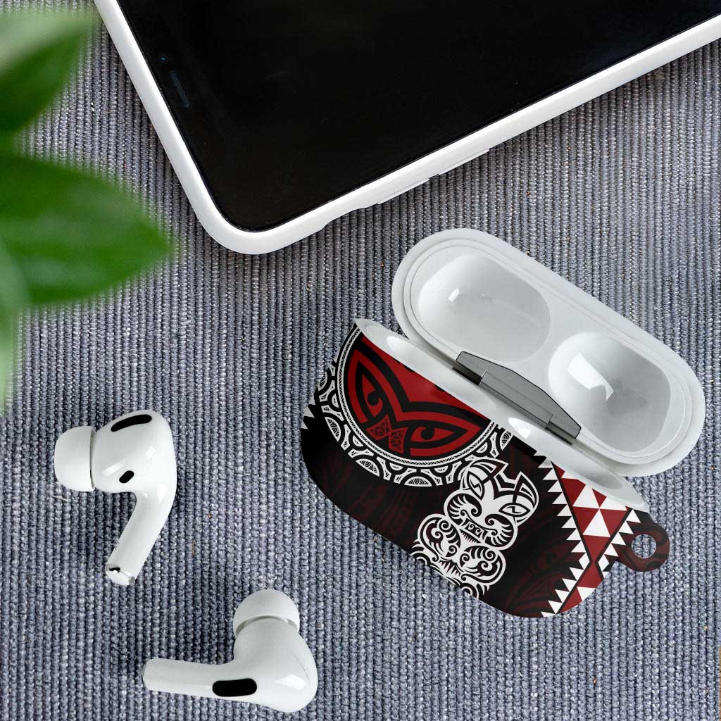 Red Aotearoa Niho Taniwha AirPods Case Maori Mythology Tooth - Taniko Motifs - Polynesian Pride