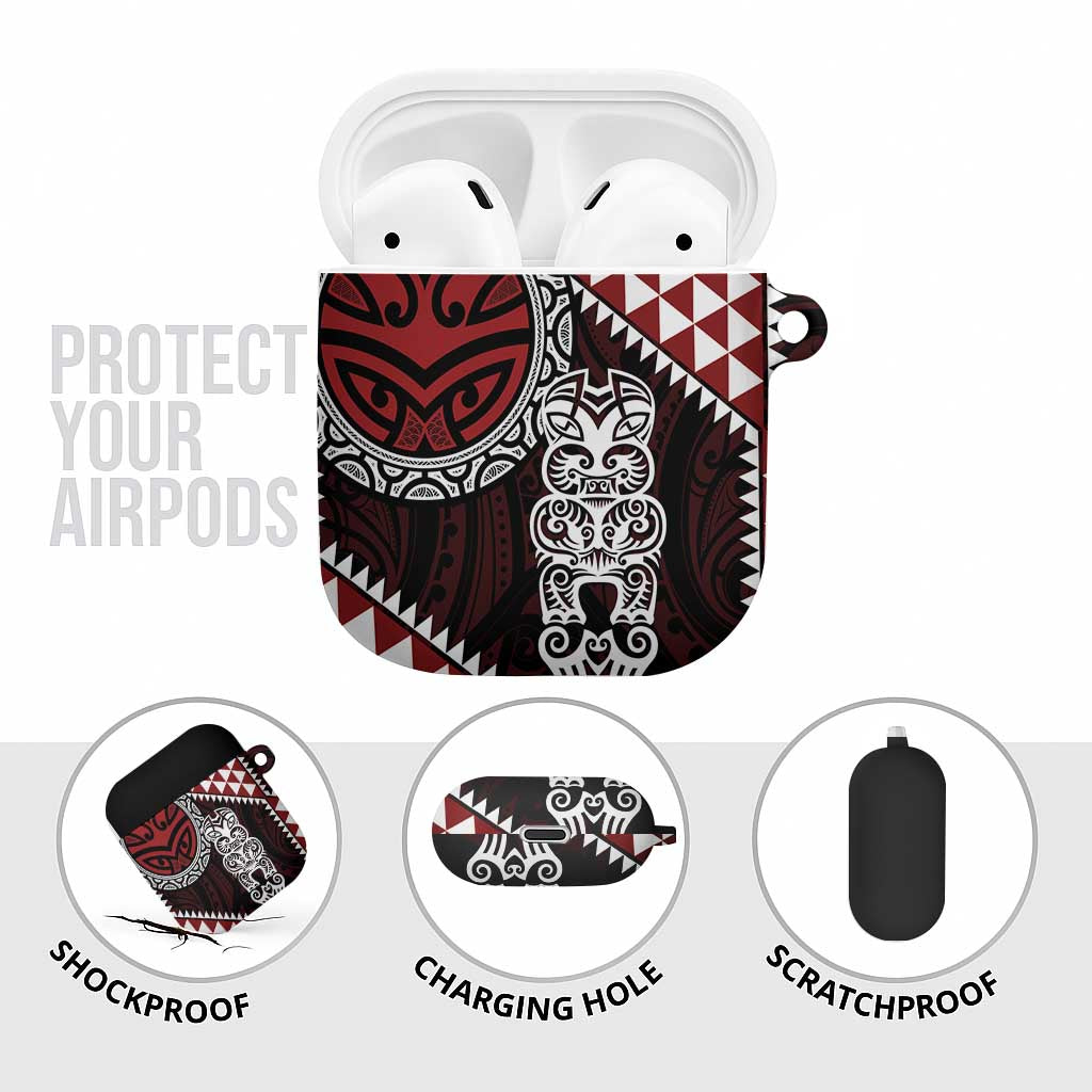 Red Aotearoa Niho Taniwha AirPods Case Maori Mythology Tooth - Taniko Motifs - Polynesian Pride