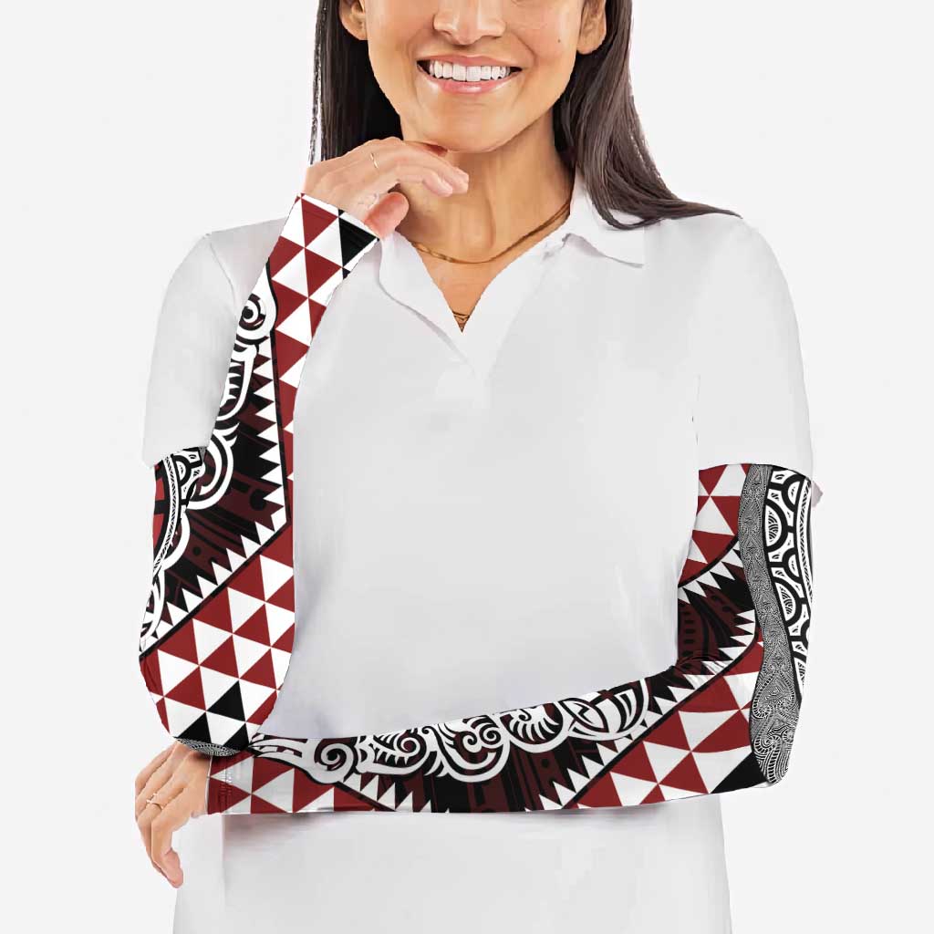 Red Aotearoa Niho Taniwha Arm Sleeves Maori Mythology Tooth - Taniko Motifs - Polynesian Pride