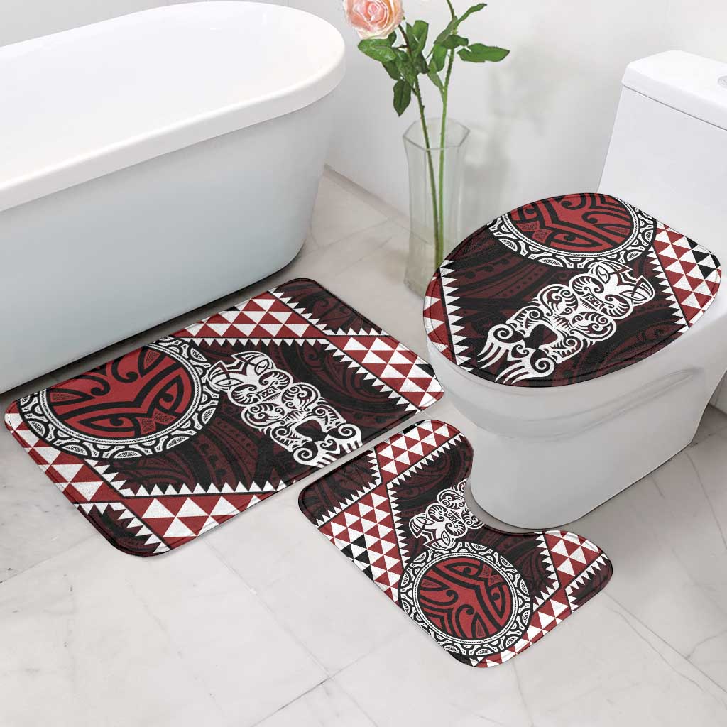 Red Aotearoa Niho Taniwha Bathroom Set Maori Mythology Tooth - Taniko Motifs - Polynesian Pride