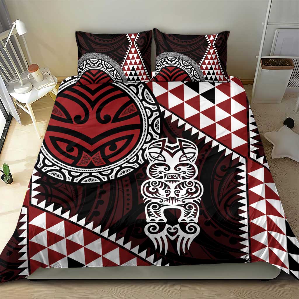 Red Aotearoa Niho Taniwha Bedding Set Maori Mythology Tooth - Taniko Motifs