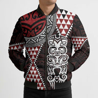 Red Aotearoa Niho Taniwha Bomber Puffer Jacket Maori Mythology Tooth - Taniko Motifs - Polynesian Pride