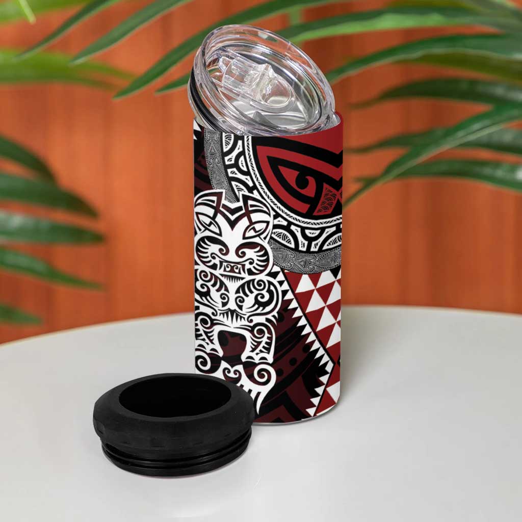 Red Aotearoa Niho Taniwha 4 in 1 Can Cooler Tumbler Maori Mythology Tooth - Taniko Motifs