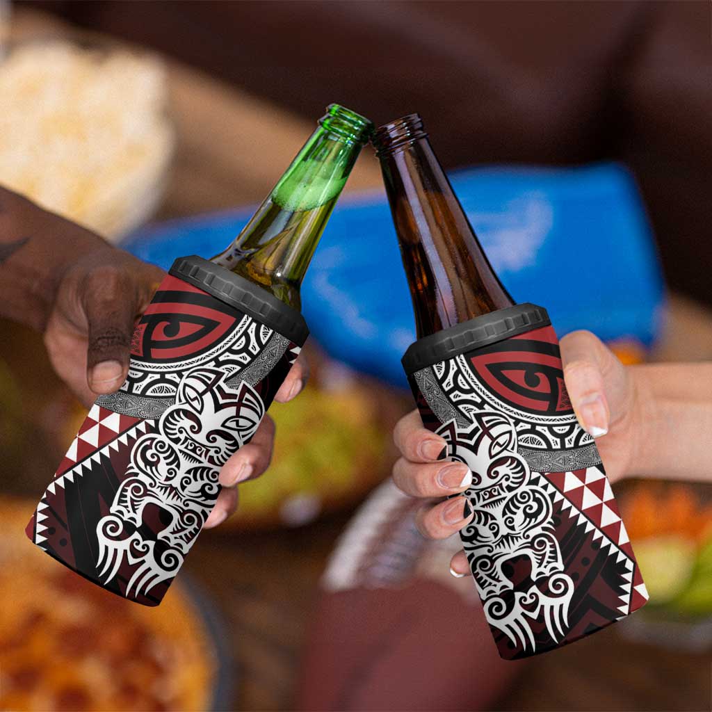 Red Aotearoa Niho Taniwha 4 in 1 Can Cooler Tumbler Maori Mythology Tooth - Taniko Motifs