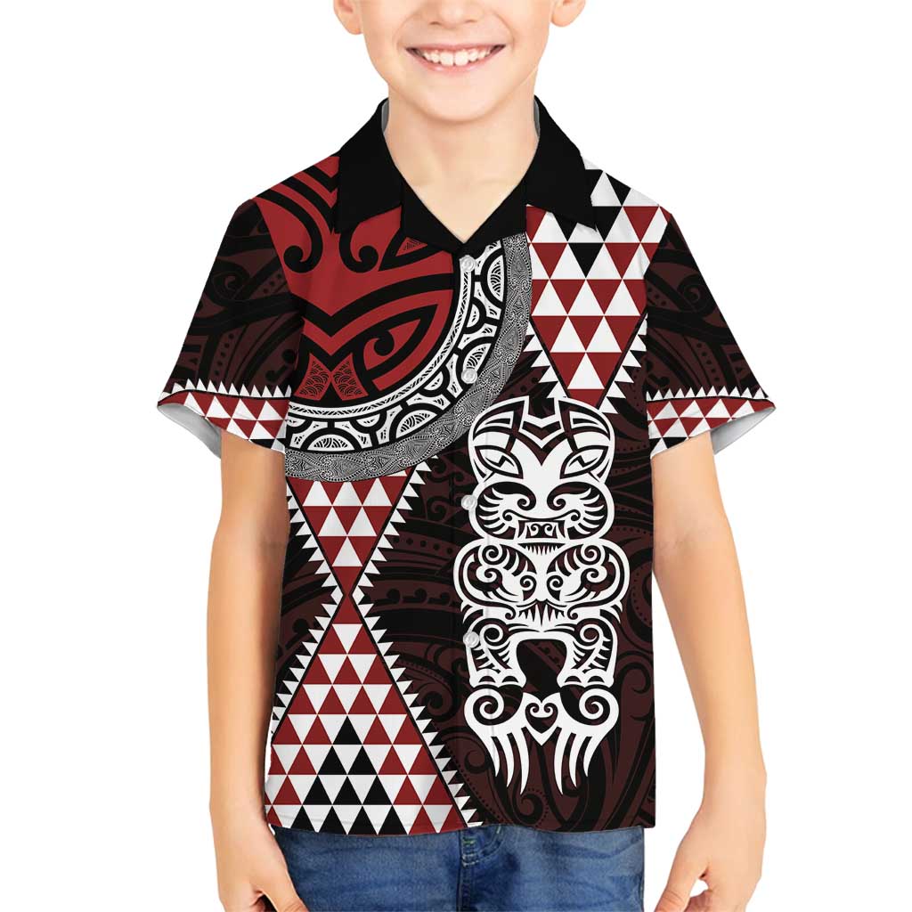 Red Aotearoa Niho Taniwha Family Matching Puletasi and Hawaiian Shirt Maori Mythology Tooth - Taniko Motifs