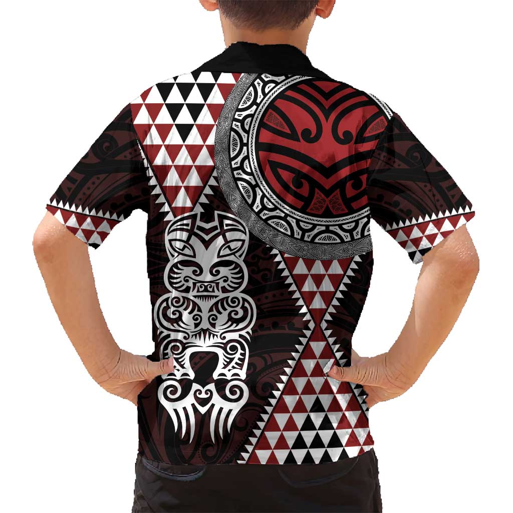 Red Aotearoa Niho Taniwha Family Matching Tank Maxi Dress and Hawaiian Shirt Maori Mythology Tooth - Taniko Motifs