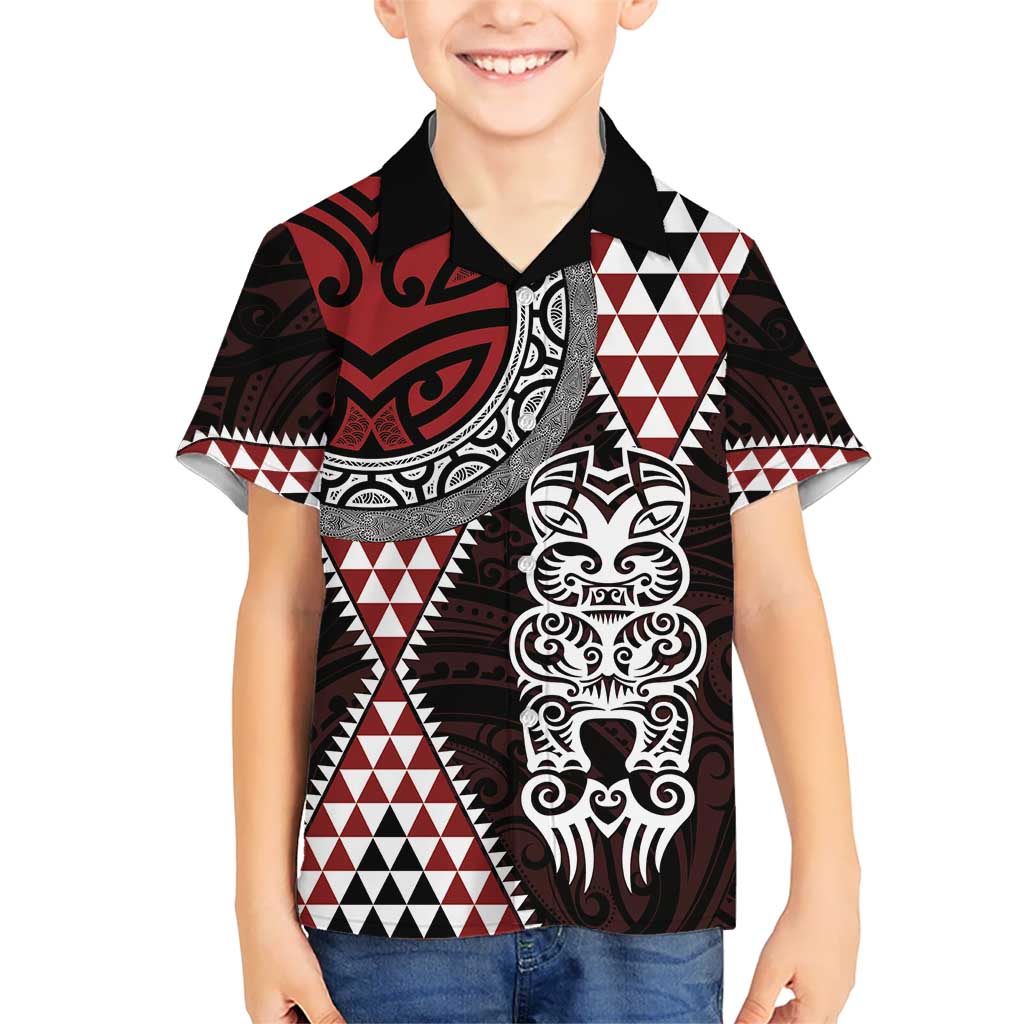 Red Aotearoa Niho Taniwha Kid Hawaiian Shirt Maori Mythology Tooth - Taniko Motifs LT14 Kid Red - Polynesian Pride
