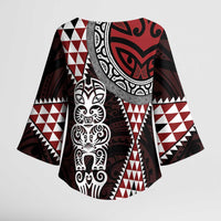 Red Aotearoa Niho Taniwha Kimono Sleeve Blouse Maori Mythology Tooth - Taniko Motifs - Polynesian Pride