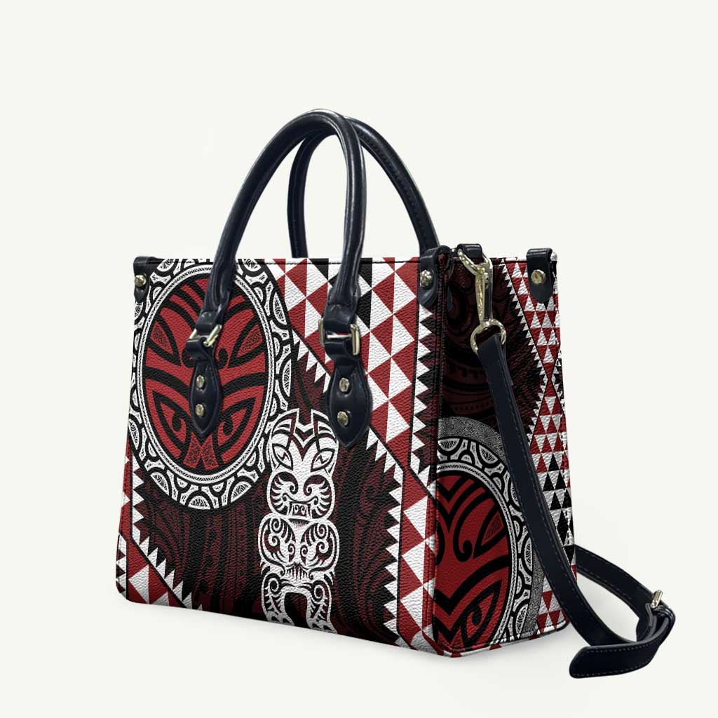 Red Aotearoa Niho Taniwha Leather Bag Maori Mythology Tooth - Taniko Motifs - Polynesian Pride