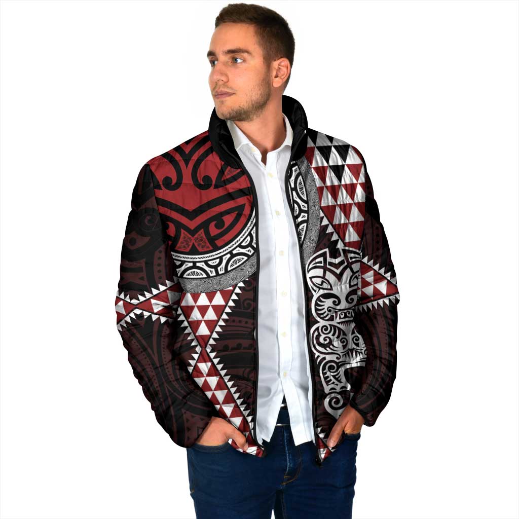 Red Aotearoa Niho Taniwha Padded Jacket Maori Mythology Tooth - Taniko Motifs - Polynesian Pride