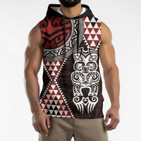 Red Aotearoa Niho Taniwha Sleeveless Hoodie Maori Mythology Tooth - Taniko Motifs - Polynesian Pride