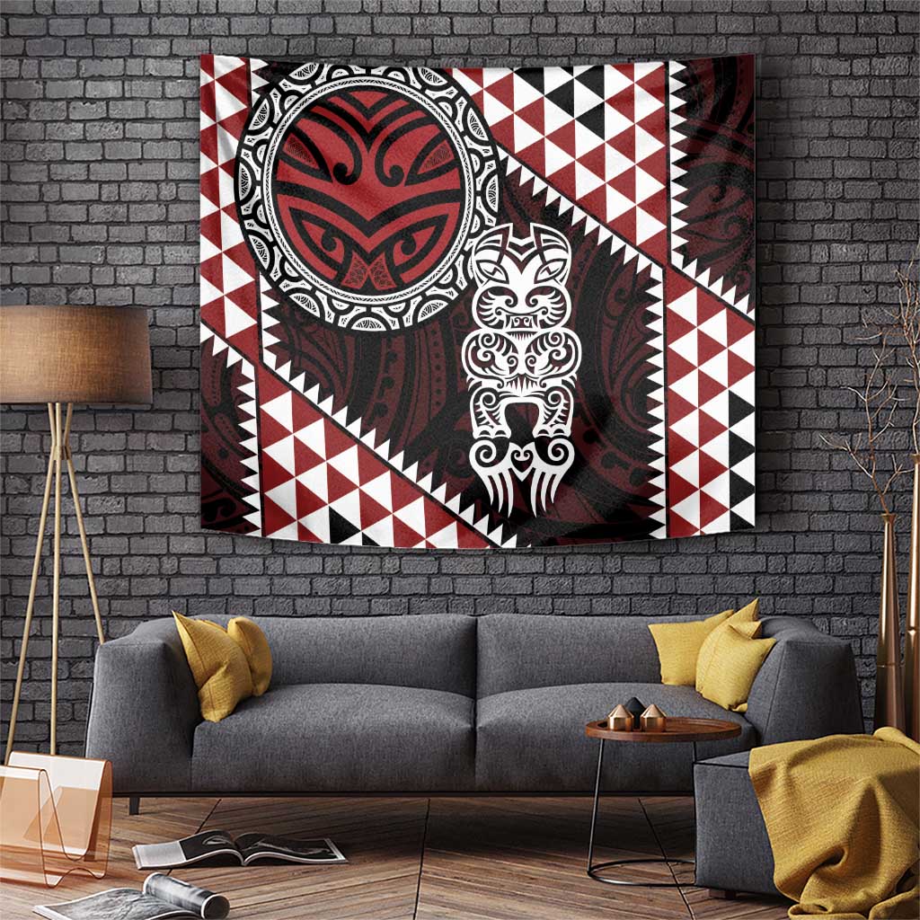 Red Aotearoa Niho Taniwha Tapestry Maori Mythology Tooth - Taniko Motifs LT14 Red - Polynesian Pride