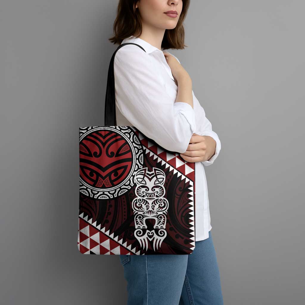 Red Aotearoa Niho Taniwha Tote Bag Maori Mythology Tooth - Taniko Motifs - Polynesian Pride
