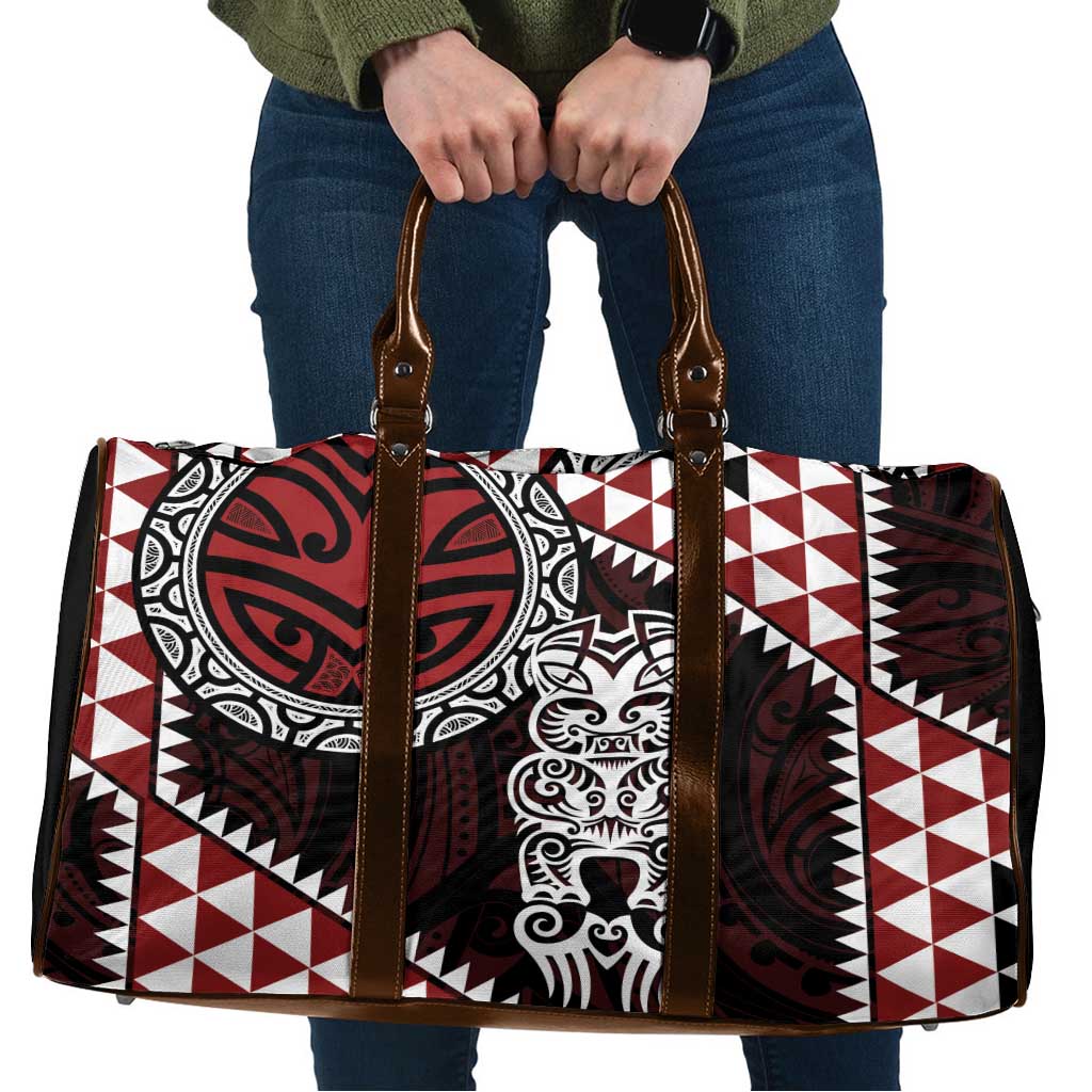 Red Aotearoa Niho Taniwha Travel Bag Maori Mythology Tooth - Taniko Motifs - Polynesian Pride