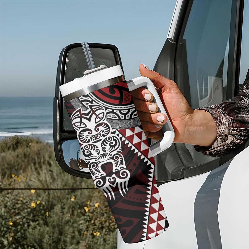 Red Aotearoa Niho Taniwha Tumbler With Handle Maori Mythology Tooth - Taniko Motifs