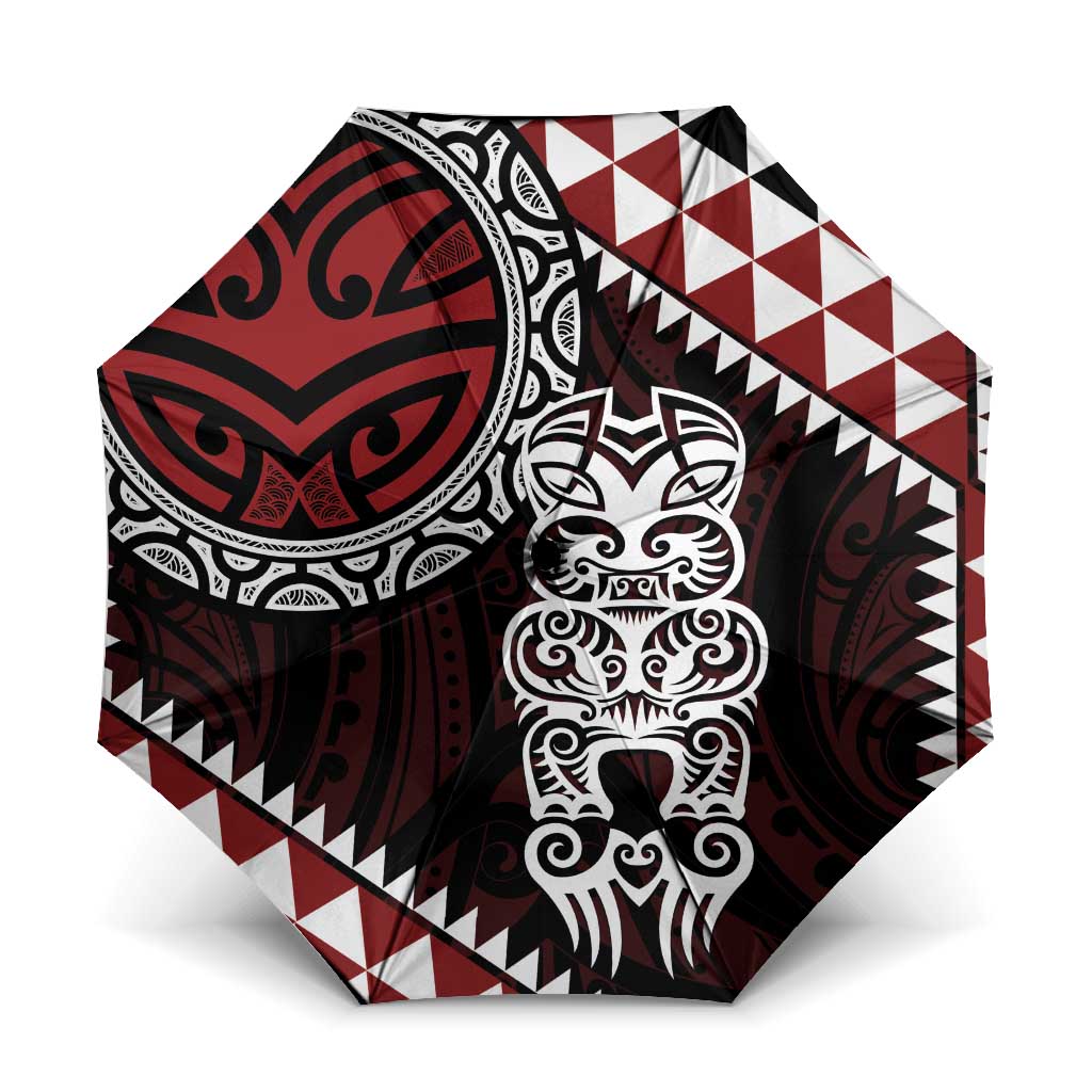 Red Aotearoa Niho Taniwha Umbrella Maori Mythology Tooth - Taniko Motifs - Polynesian Pride