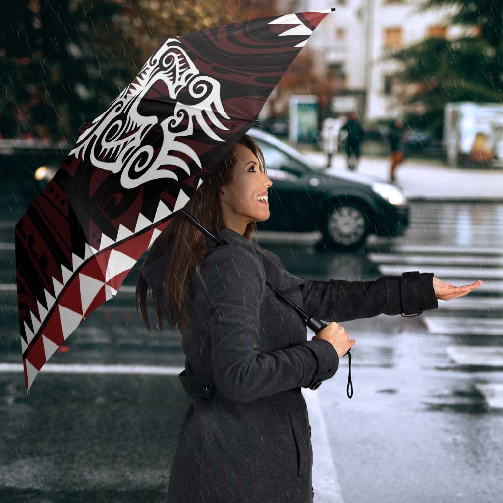 Red Aotearoa Niho Taniwha Umbrella Maori Mythology Tooth - Taniko Motifs - Polynesian Pride