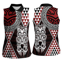 Red Aotearoa Niho Taniwha Women Sleeveless Polo Shirt Maori Mythology Tooth - Taniko Motifs