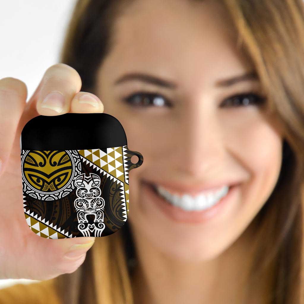 Yellow Aotearoa Niho Taniwha AirPods Case Maori Mythology Tooth - Taniko Motifs - Polynesian Pride