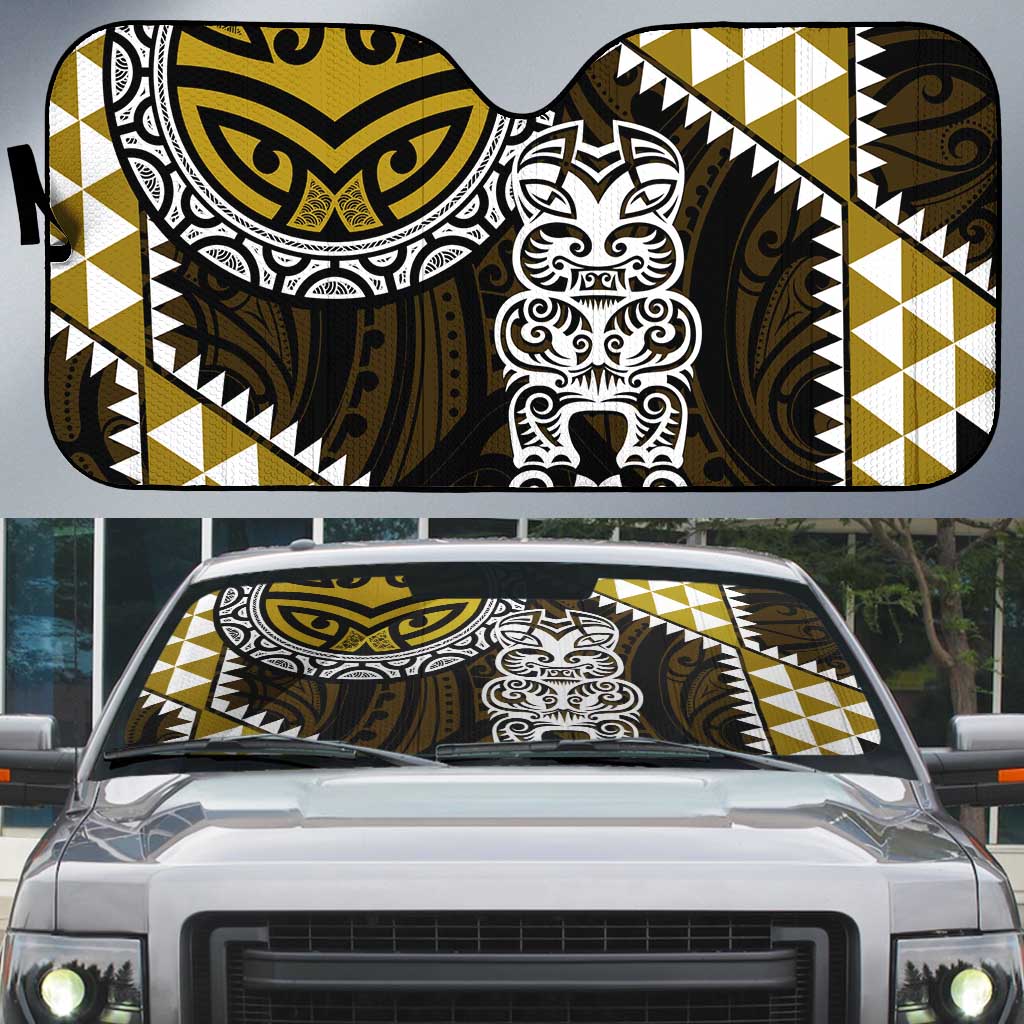 Yellow Aotearoa Niho Taniwha Auto Sun Shade Maori Mythology Tooth - Taniko Motifs - Polynesian Pride
