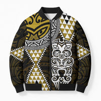 Yellow Aotearoa Niho Taniwha Bomber Puffer Jacket Maori Mythology Tooth - Taniko Motifs - Polynesian Pride