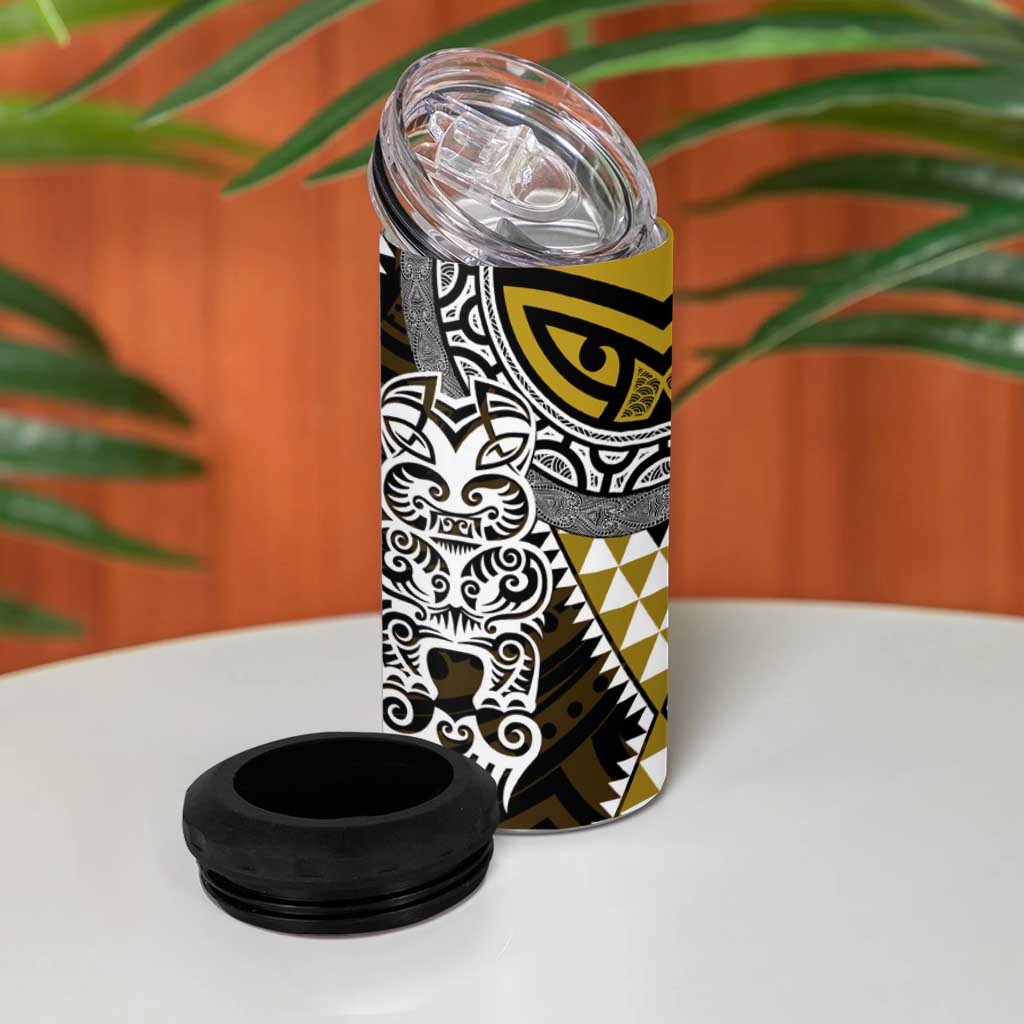 Yellow Aotearoa Niho Taniwha 4 in 1 Can Cooler Tumbler Maori Mythology Tooth - Taniko Motifs