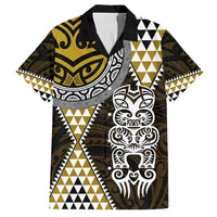 Yellow Aotearoa Niho Taniwha Family Matching Off Shoulder Maxi Dress and Hawaiian Shirt Maori Mythology Tooth - Taniko Motifs