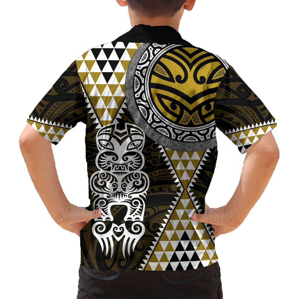 Yellow Aotearoa Niho Taniwha Family Matching Puletasi and Hawaiian Shirt Maori Mythology Tooth - Taniko Motifs