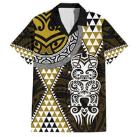 Yellow Aotearoa Niho Taniwha Family Matching Short Sleeve Bodycon Dress and Hawaiian Shirt Maori Mythology Tooth - Taniko Motifs