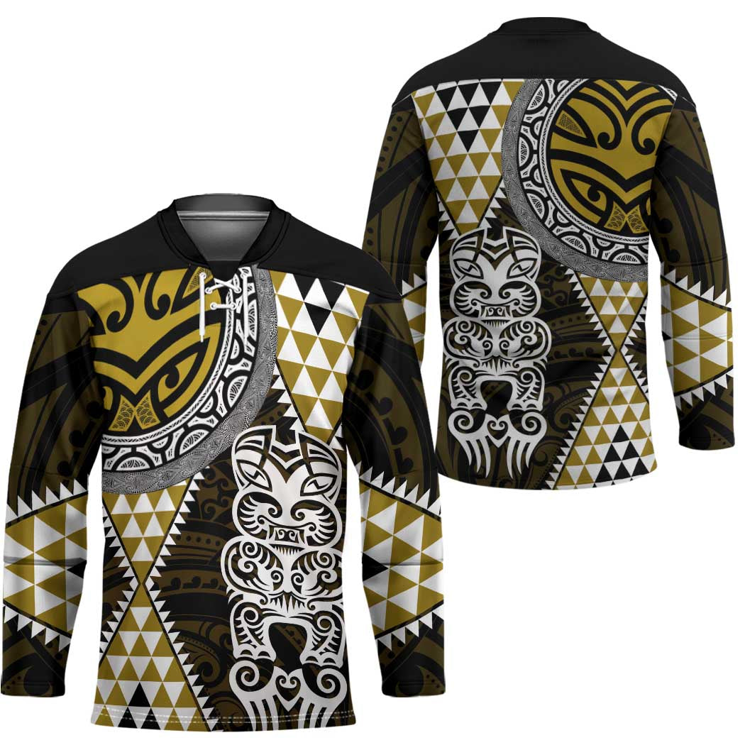 Yellow Aotearoa Niho Taniwha Hockey Jersey Maori Mythology Tooth - Taniko Motifs - Polynesian Pride