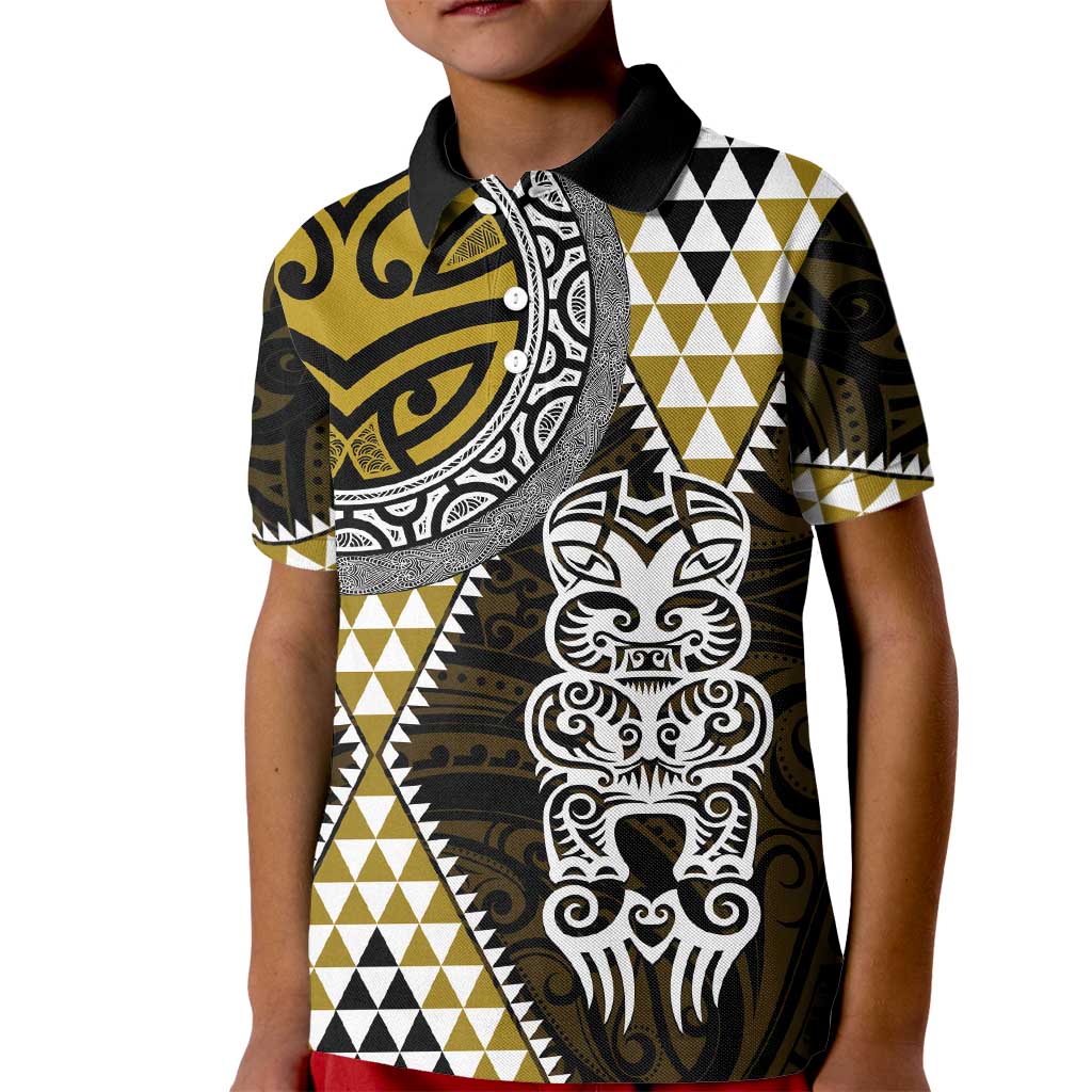 Yellow Aotearoa Niho Taniwha Kid Polo Shirt Maori Mythology Tooth - Taniko Motifs LT14 Kid Yellow - Polynesian Pride
