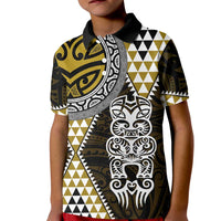Yellow Aotearoa Niho Taniwha Kid Polo Shirt Maori Mythology Tooth - Taniko Motifs LT14 Kid Yellow - Polynesian Pride