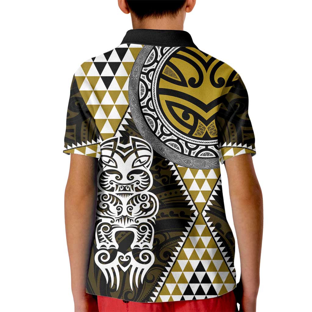 Yellow Aotearoa Niho Taniwha Kid Polo Shirt Maori Mythology Tooth - Taniko Motifs LT14 - Polynesian Pride