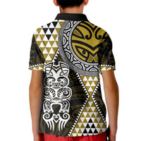 Yellow Aotearoa Niho Taniwha Kid Polo Shirt Maori Mythology Tooth - Taniko Motifs LT14 - Polynesian Pride