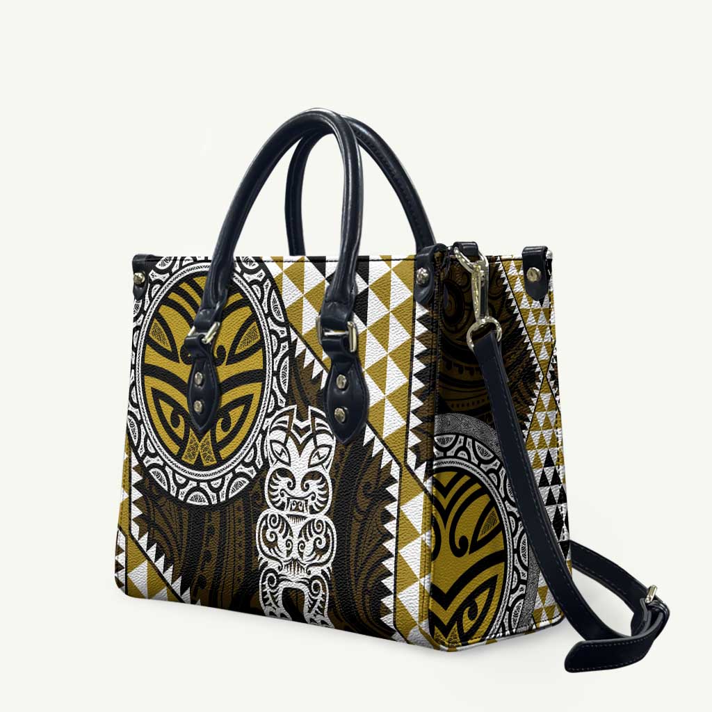 Yellow Aotearoa Niho Taniwha Leather Bag Maori Mythology Tooth - Taniko Motifs - Polynesian Pride