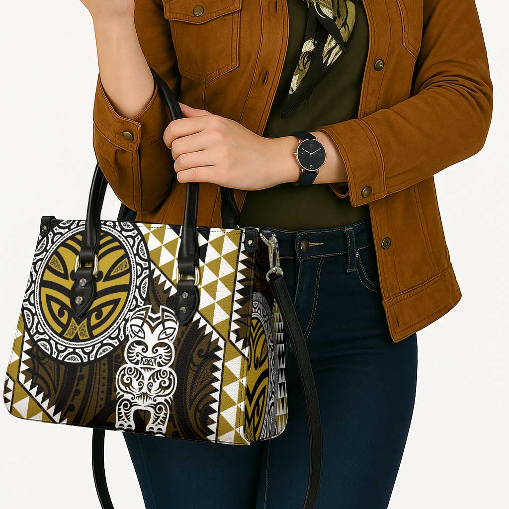 Yellow Aotearoa Niho Taniwha Leather Bag Maori Mythology Tooth - Taniko Motifs - Polynesian Pride