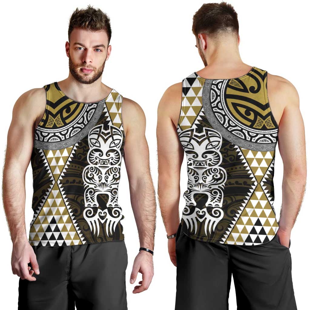 Yellow Aotearoa Niho Taniwha Men Tank Top Maori Mythology Tooth - Taniko Motifs