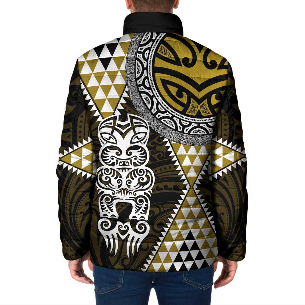 Yellow Aotearoa Niho Taniwha Padded Jacket Maori Mythology Tooth - Taniko Motifs - Polynesian Pride
