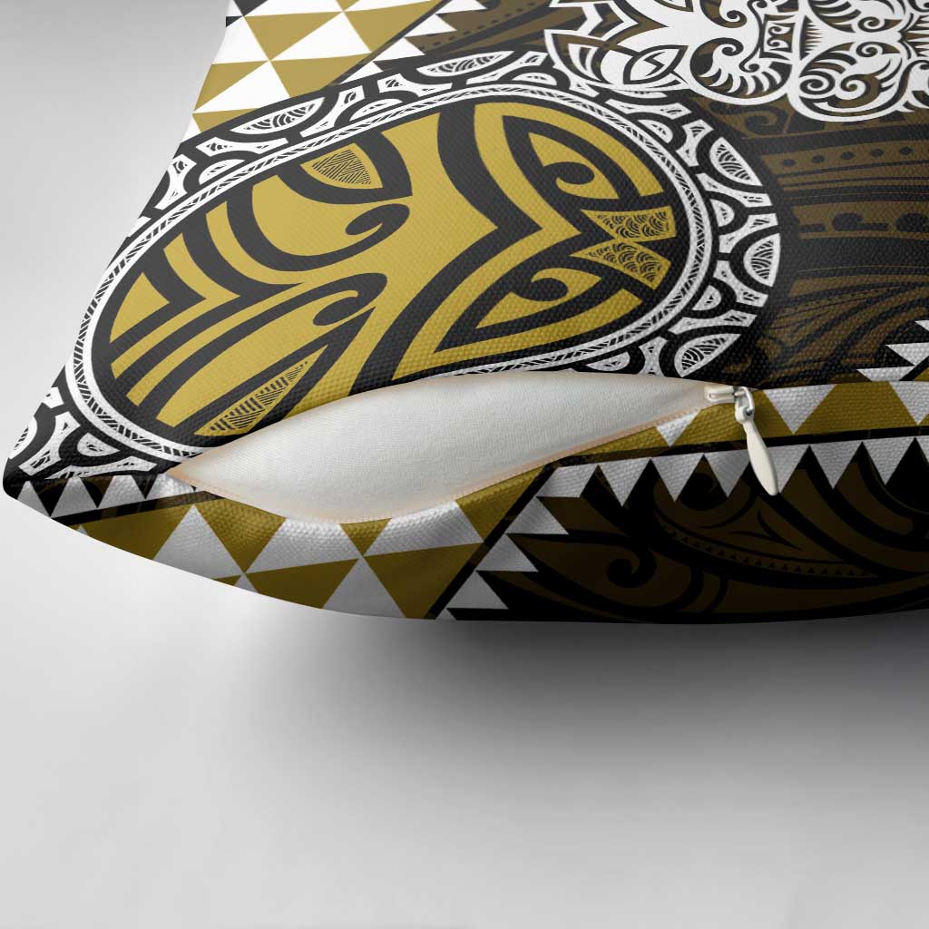 Yellow Aotearoa Niho Taniwha Pillow Cover Maori Mythology Tooth - Taniko Motifs - Polynesian Pride