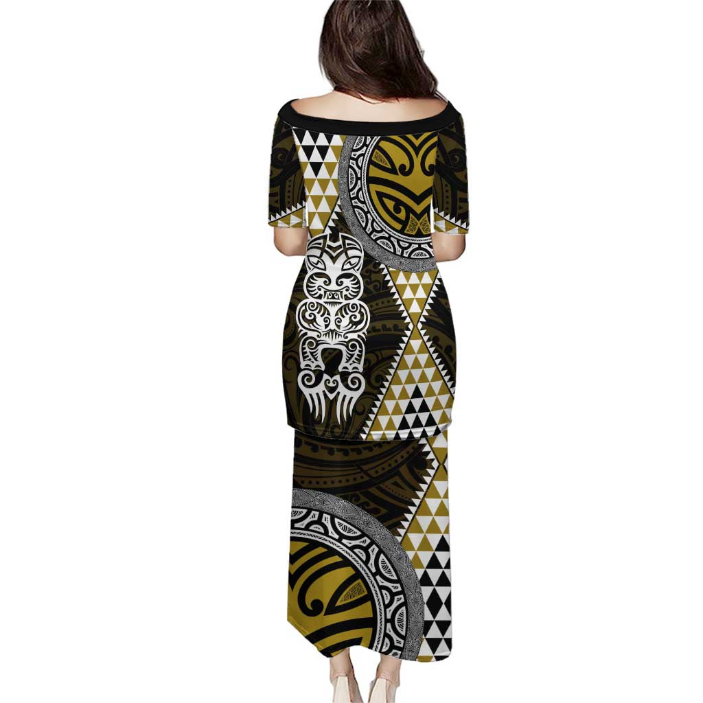 Yellow Aotearoa Niho Taniwha Puletasi Maori Mythology Tooth - Taniko Motifs