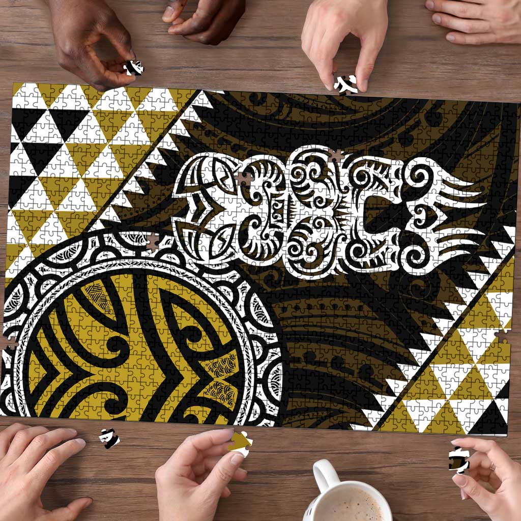 Yellow Aotearoa Niho Taniwha Puzzle Maori Mythology Tooth - Taniko Motifs - Polynesian Pride