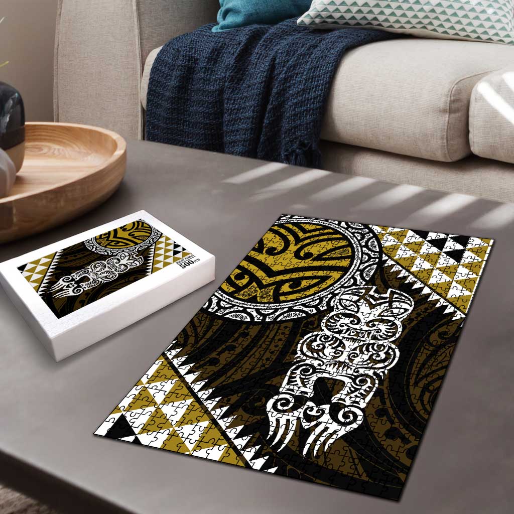 Yellow Aotearoa Niho Taniwha Puzzle Maori Mythology Tooth - Taniko Motifs - Polynesian Pride