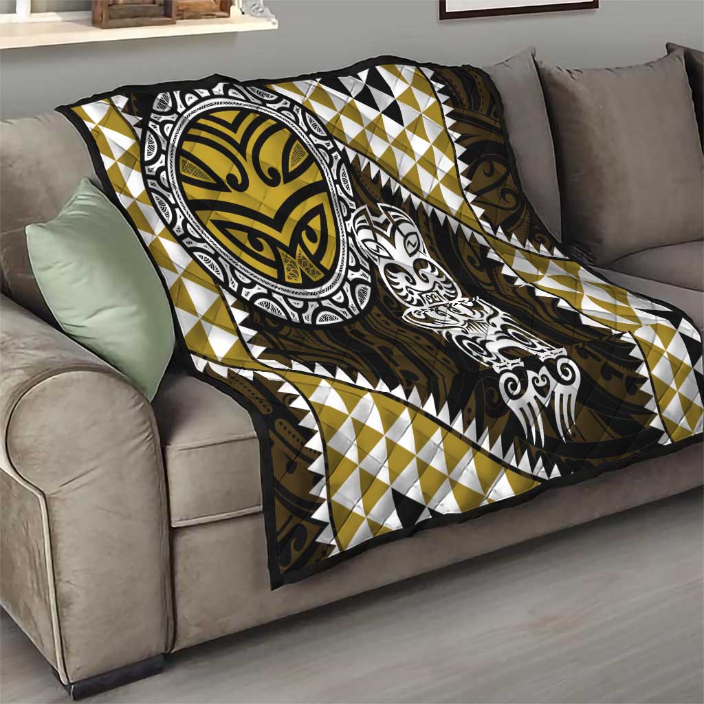 Yellow Aotearoa Niho Taniwha Quilt Maori Mythology Tooth - Taniko Motifs LT14 - Polynesian Pride