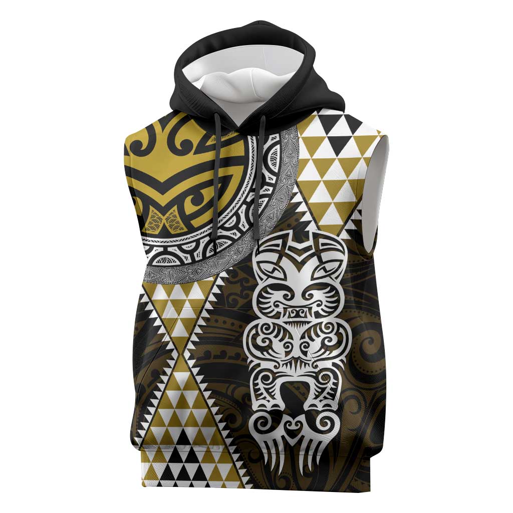 Yellow Aotearoa Niho Taniwha Sleeveless Hoodie Maori Mythology Tooth - Taniko Motifs - Polynesian Pride
