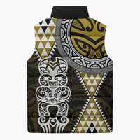 Yellow Aotearoa Niho Taniwha Sleeveless Puffer Jacket Maori Mythology Tooth - Taniko Motifs - Polynesian Pride