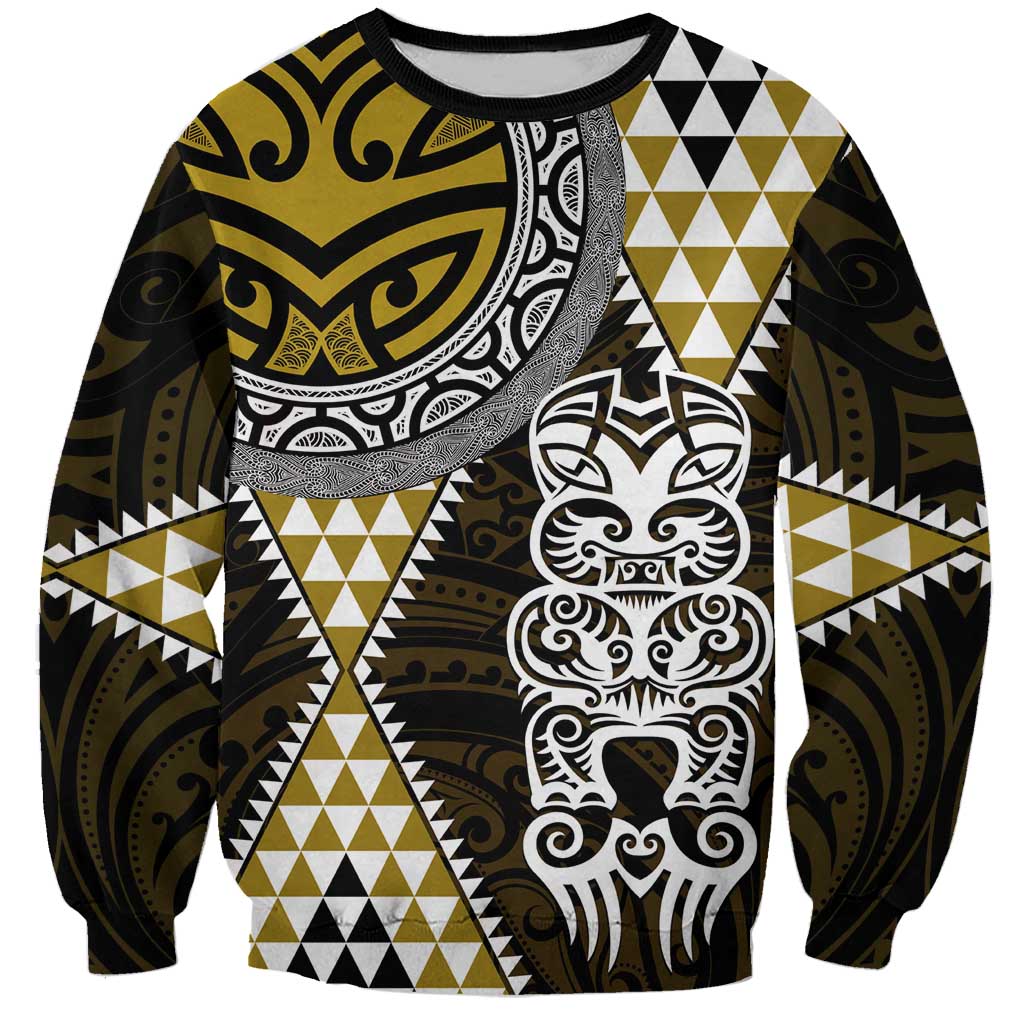 Yellow Aotearoa Niho Taniwha Sweatshirt Maori Mythology Tooth - Taniko Motifs LT14 Unisex Yellow - Polynesian Pride
