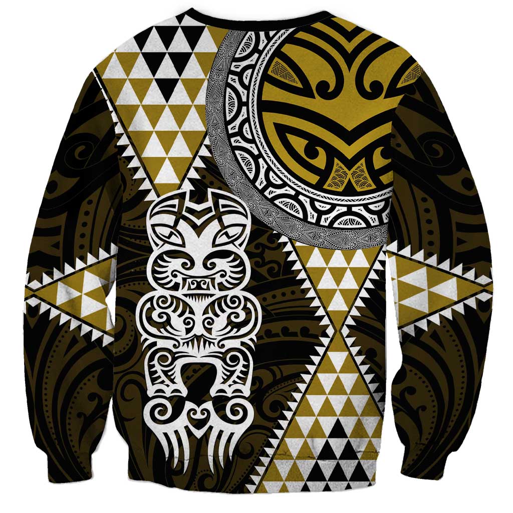 Yellow Aotearoa Niho Taniwha Sweatshirt Maori Mythology Tooth - Taniko Motifs LT14 - Polynesian Pride