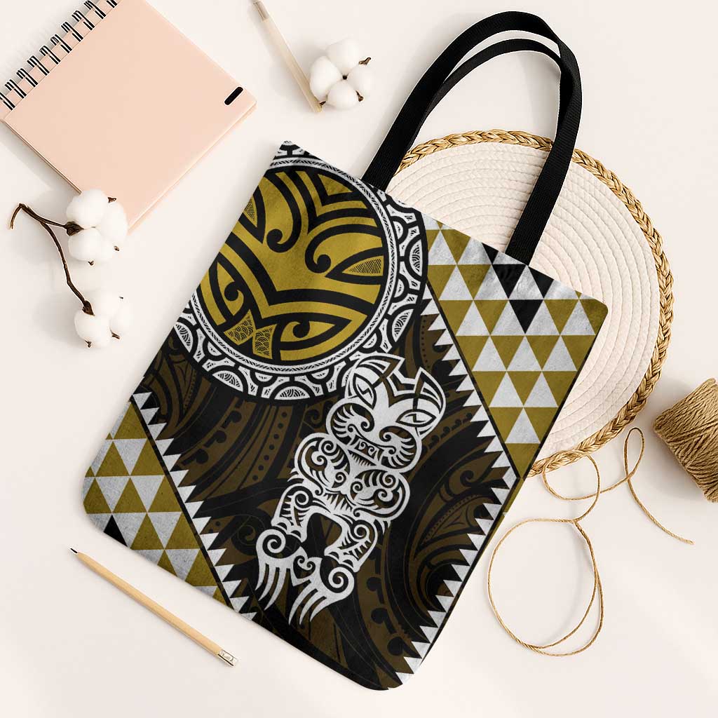 Yellow Aotearoa Niho Taniwha Tote Bag Maori Mythology Tooth - Taniko Motifs - Polynesian Pride