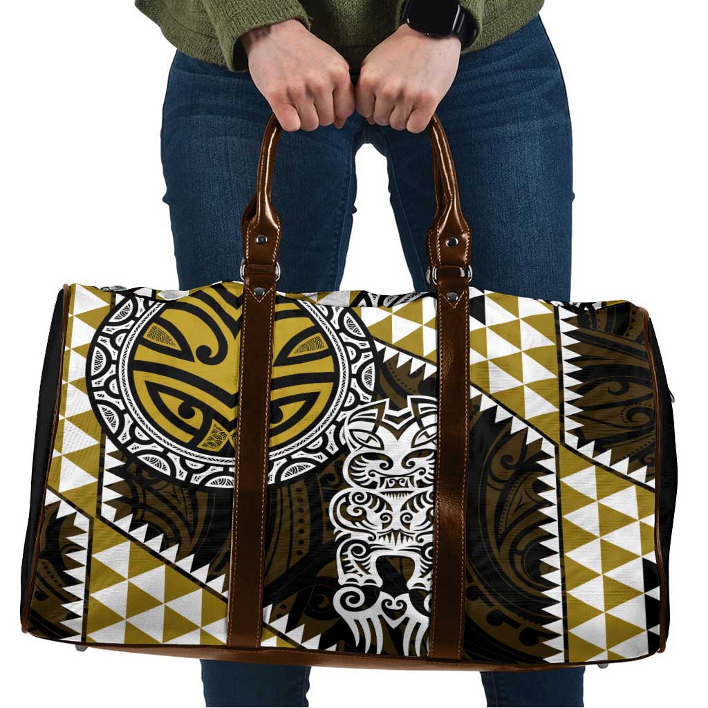 Yellow Aotearoa Niho Taniwha Travel Bag Maori Mythology Tooth - Taniko Motifs - Polynesian Pride