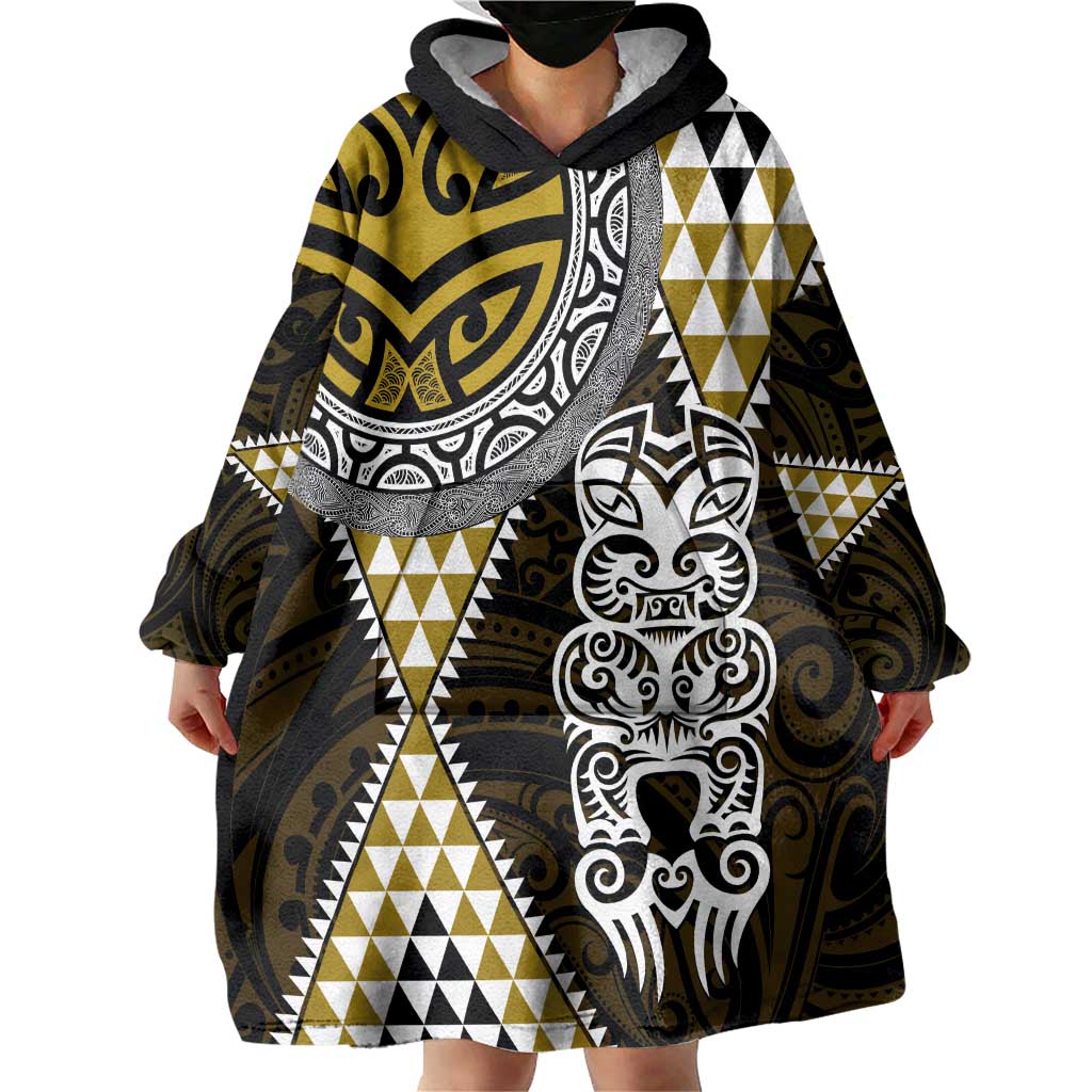Yellow Aotearoa Niho Taniwha Wearable Blanket Hoodie Maori Mythology Tooth - Taniko Motifs